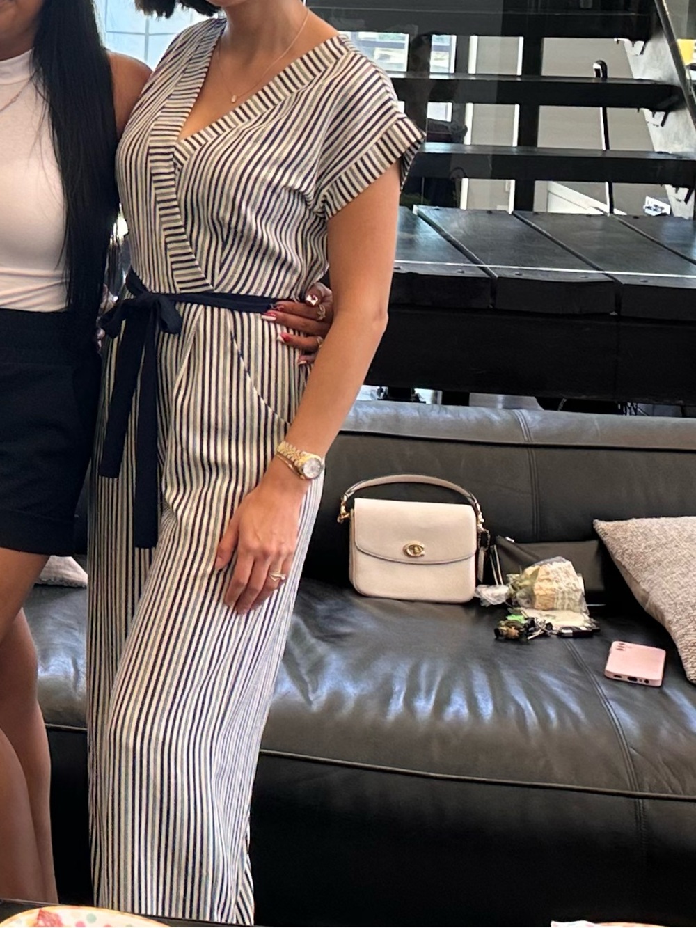 Monteau Navy and Beige Striped Jumpsuit - Picture 5 of 5